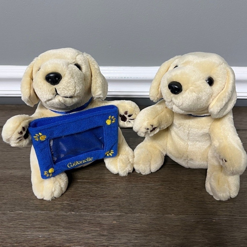 Vintage Cottonelle Promo Puppies Plush Set Beige Dog Stuffed Animal Photo Frame